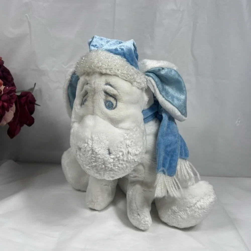 Disney Store Snowflake Pals Eeyore White Blue Scarf Hat 12